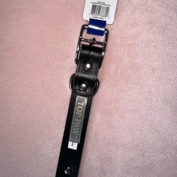 BLACK LEATHER BONE STUDDED DOG COLLAR · SIZE L · TOP PAW · NWT - Picture 4 of 6